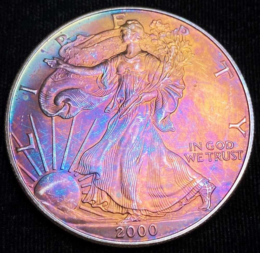 Rainbow Toned 2000 American Silver Eagle (1 of 4)