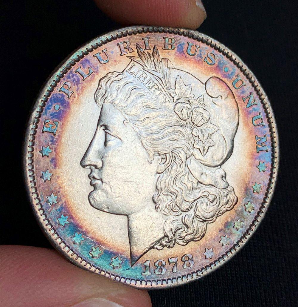 1878 Morgan Silver Dollar Rev.79 Rainbow Rim Choice BU (1 of 3)