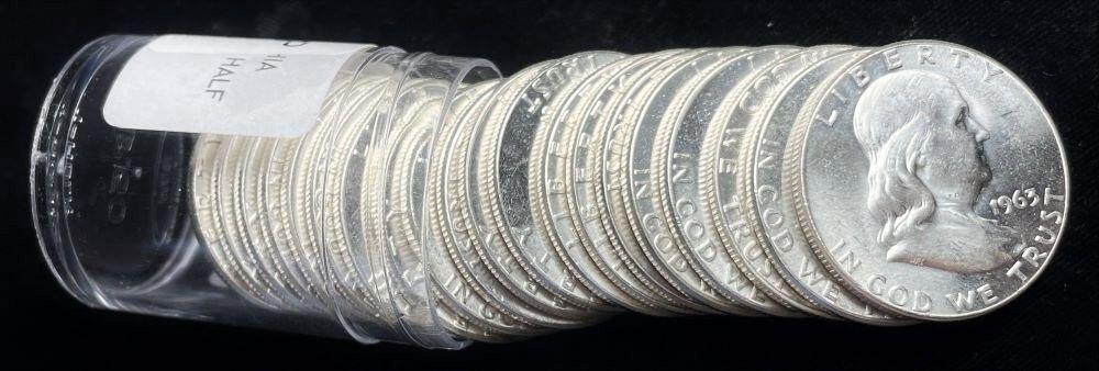 (20) Mint Cond. Fresh 1963-P Franklin 50C Silver Roll (1 of 4)