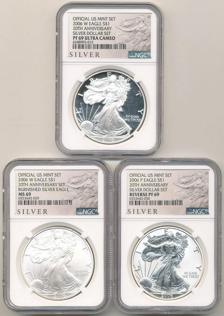 2006 American Silver Eagle 20th Anniv. NGC (3-coin set) (1 of 8)