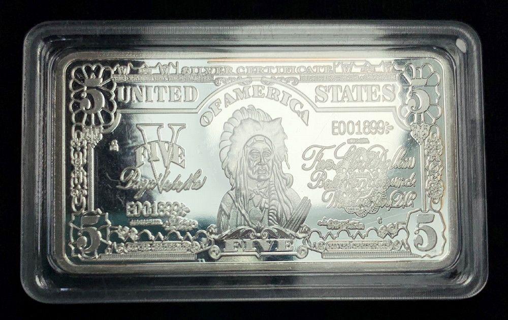 U.S. $5 Silver Certificate 1 ozt .999 Silver Bar: Winner shall receive the exact bar shown here. (IS)