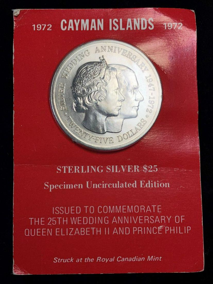 1972 Unc. Cayman Island 25 Anniv. $25 Sterling Silver (1 of 2)
