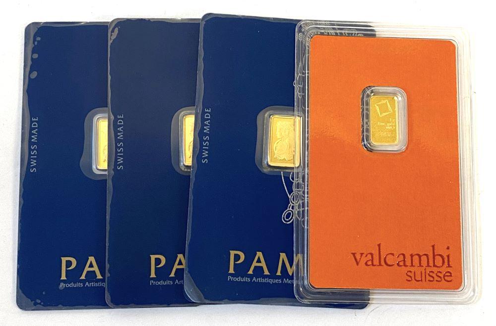 (4) 1 Gram Valcambi Suisse & Pamp Suisse Gold Bars (1 of 6)