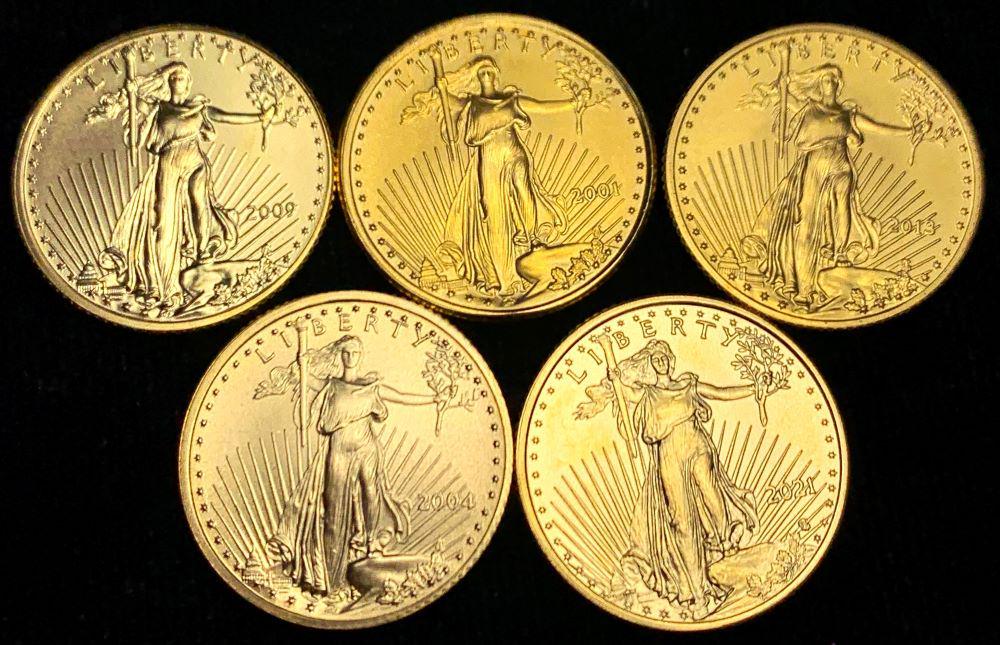 (5) 2001-2021 1/10 ozt Gold American Eagle (1 of 2)