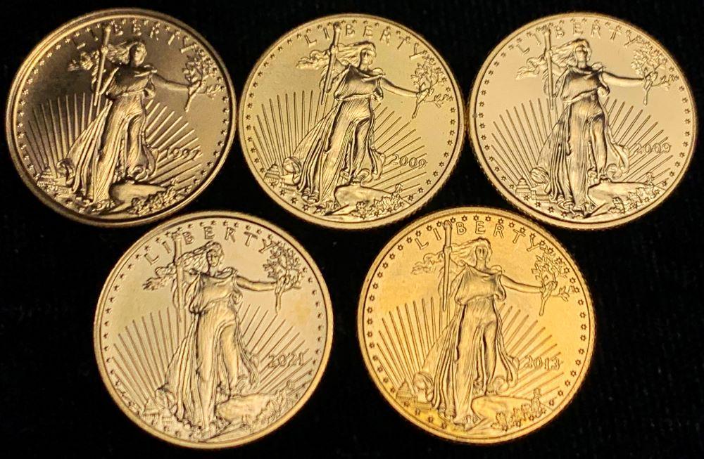 (5) 1997-2021 1/10 ozt Gold American Eagle (1 of 2)