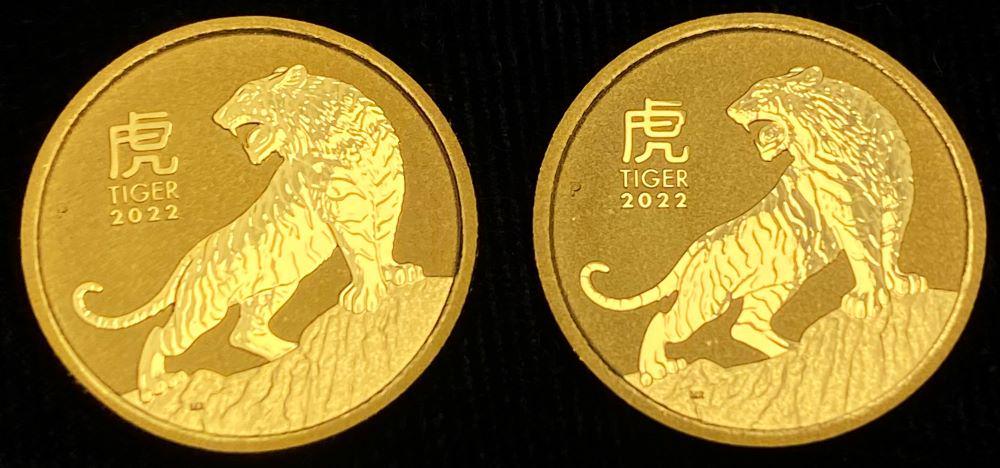 (2) 2022 $15 Australian Gold Lunar Tiger 1/10 ozt: Winner shall receive the exact (2) coins shown here. (RR)