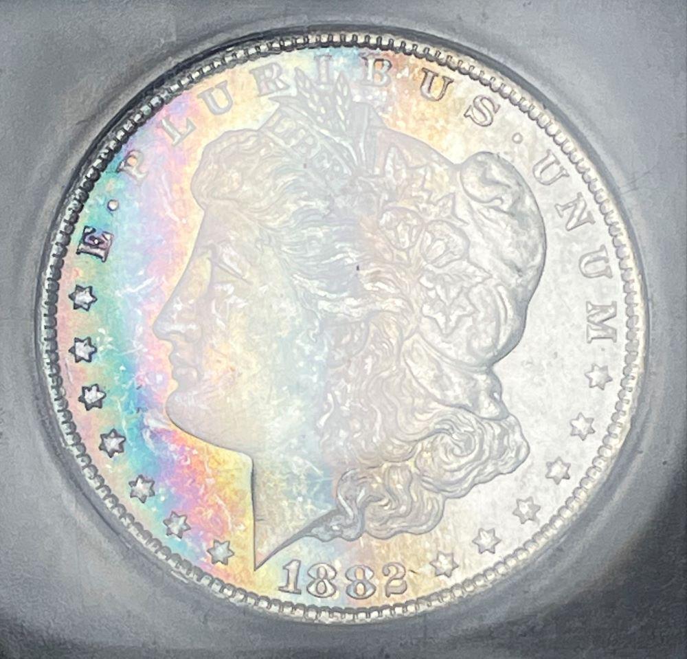 Rainbow Crescent Tone 1882-CC Morgan Silver Dollar MS65 (1 of 6)