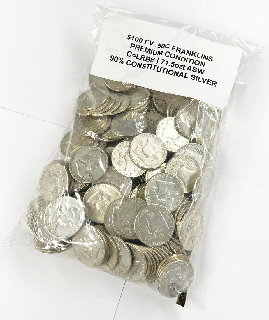$100 Face Value Sealed Bag 90% Silver Premium Franklins (1 of 3)