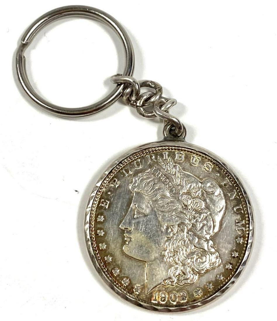 1902-O Morgan Silver Dollar W/ Sterling Bezel Keychain (1 of 5)