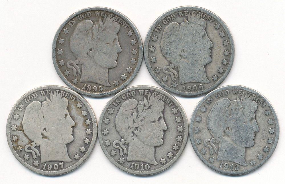 (5) Rare Barber Silver Half Dollars 1899-1913 (1 of 2)