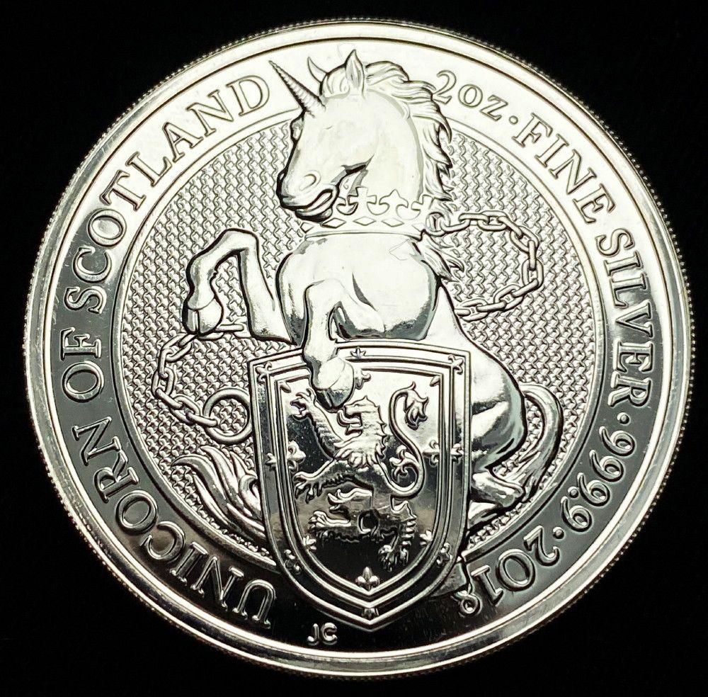 2018 Queens Beasts 2 ozt Slvr Unicorn Of Scotland 999.9: 2018 Great Britain Queen's Beasts 2 ozt Silver Unicorn Of Scotland 999.9Winner shall receive the exact coin shown here. (EM/OF)