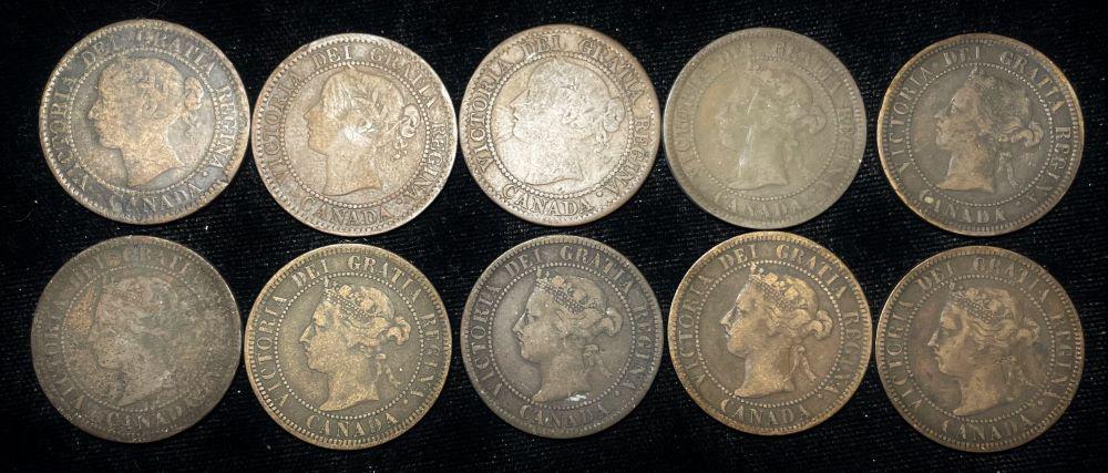 (10-coins) Canadian 1C Victoria Variety? (1859-1900) (1 of 8)