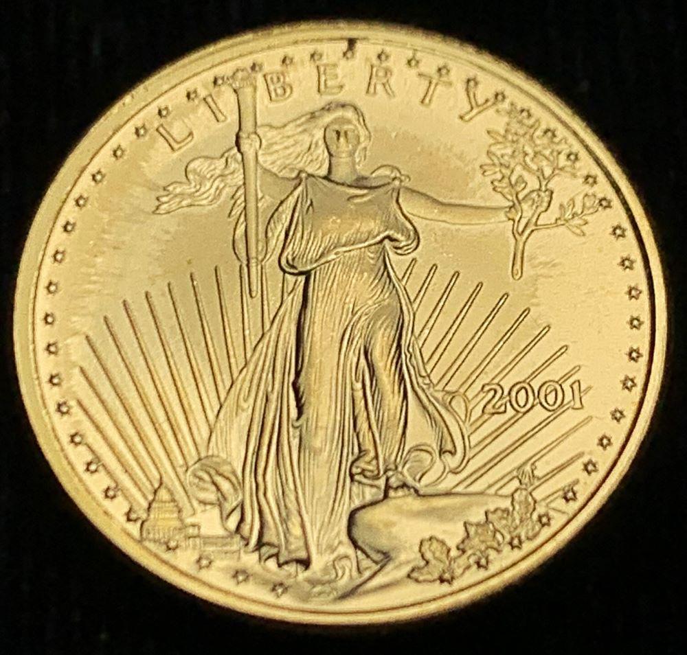 2001 Gold 1/10th ozt $5 American Eagle (1 of 2)