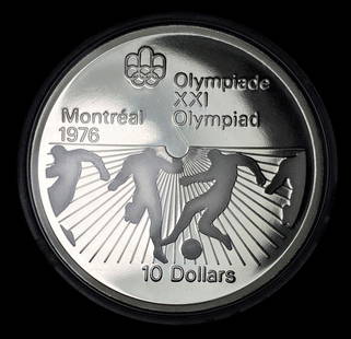 1976 Proof Olympic $10 Silver Soccer: According to the information on https://en.numista.com/catalogue/pieces33944.html the ASW of each coin equals 1.4454 ozt. Winner shall receive the exact coin shown here. (AZ/B)