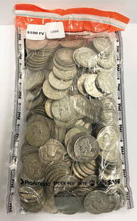 $1,000 FV Franklin 90% Silver Half Dollars 2,000-Coins: Winner will receive (10) of the evidence bags precisely resembling the bag shown here, 2000 coins or $1000 face value.