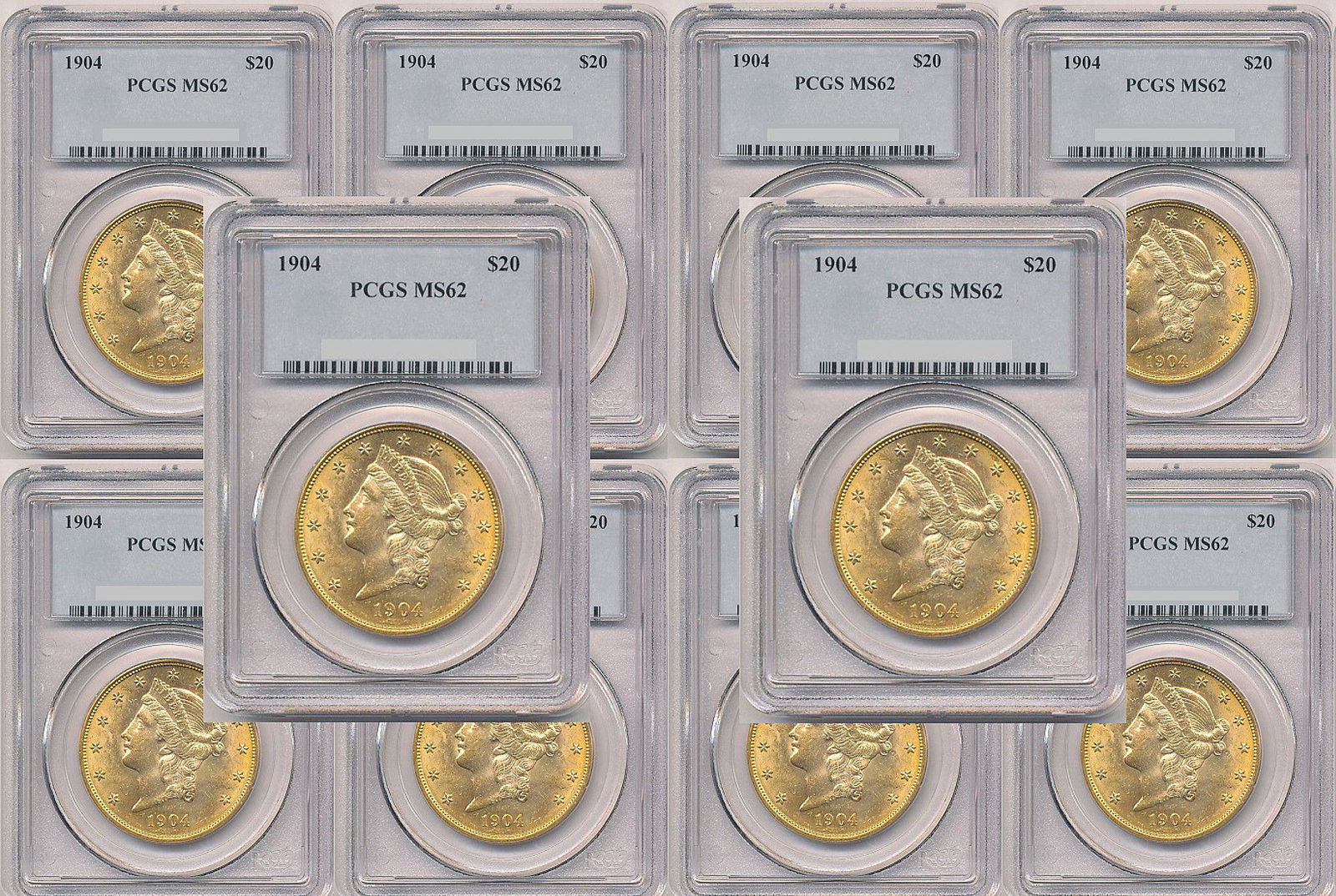 Ten (10) $20.00 Liberty Head Gold PCGS MS62 (1 of 4)