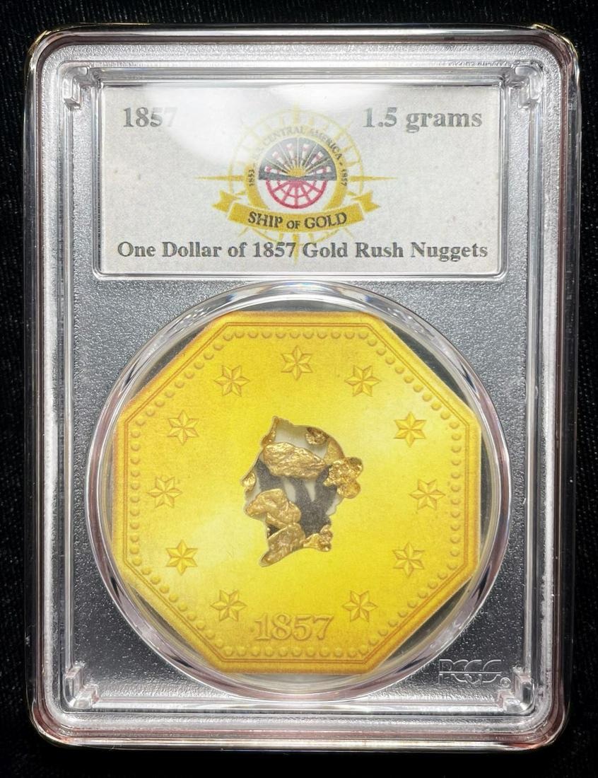 Rare 1857 Shipwreck Gold PCGS: 165 years ago, the Sidewheel Steamer, S.S. Central America, sunk in a hurricane off the coast of the Carolinas, taking the lives of 425 men and over 4,700 pounds of California gold, 8,000 feet below t
