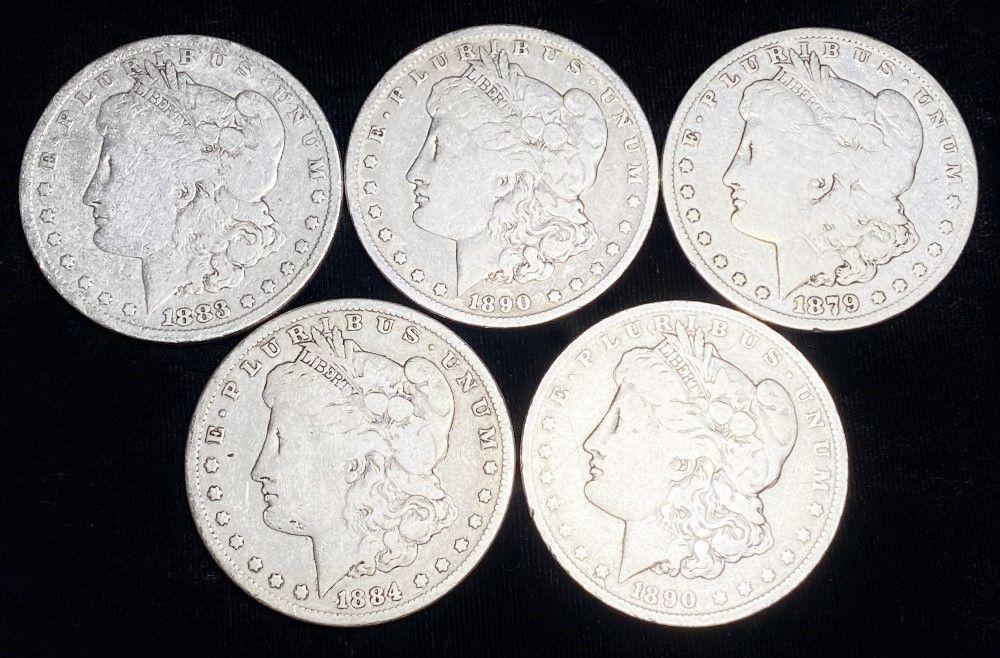 (5) 1879-1890-O Morgan Silver Dollars As Is (1 of 5)