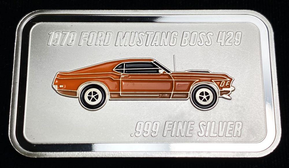 1970 Ford Mustang Boss Colorized 1 ozt .999 Silver Bar: Winner shall receive the exact bar shown here. (RR/UR)
