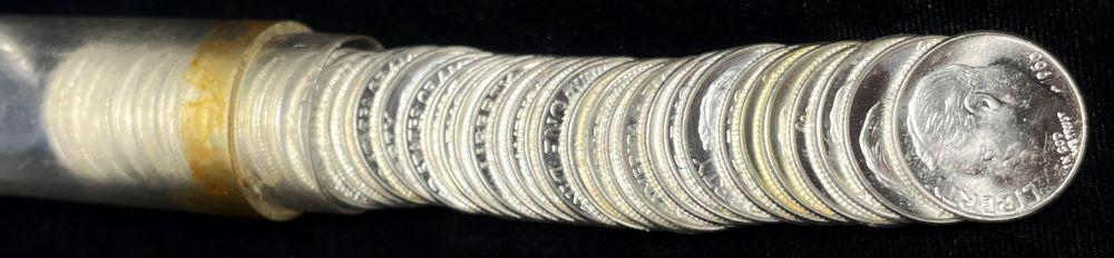 (50-coins) 1960-D Dime Roll 90% Silver: Winner shall receive the exact coins (50-coins) shown here. (JM/B)