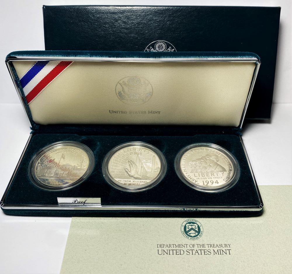 1994 US Mint Veteran Commem Silver Proof Set (3-coins) (1 of 8)