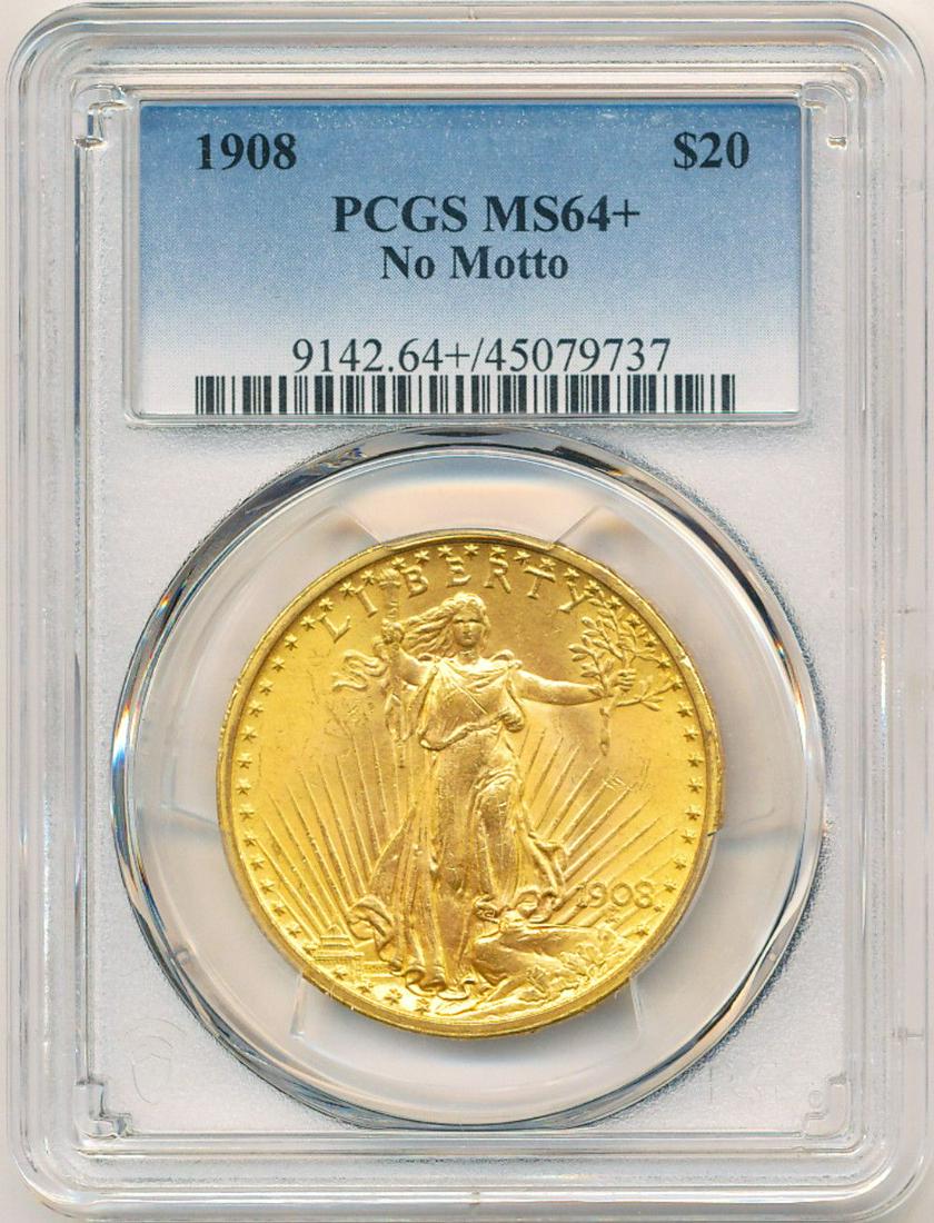 Last Min! 1908 Gold $20 St. Gaudens PCGS MS64+ No Motto (1 of 4)