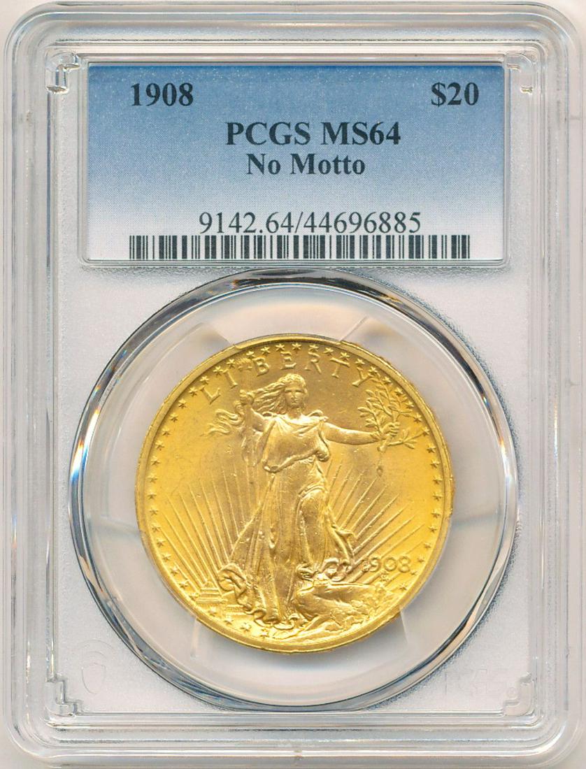 Last Min! 1908 Gold $20 St. Gaudens PCGS MS64 No Motto (1 of 4)