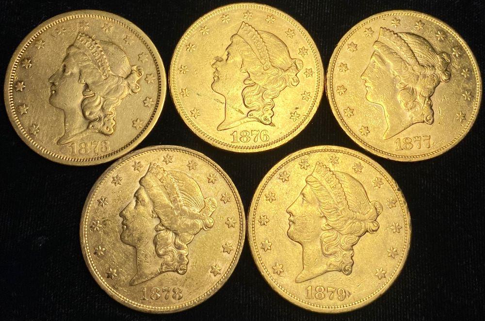 Last Second! (5) 1873-S -1879-S $20 Gold Liberty (1 of 2)