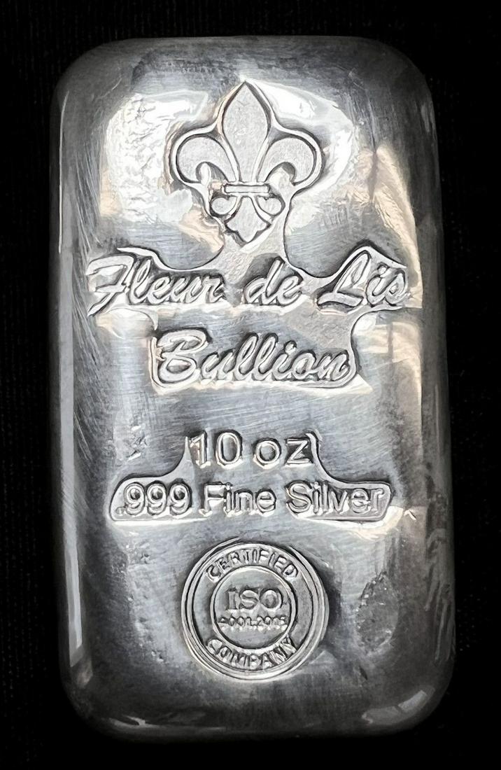 (1) 10 ozt .999 Fine Silver Fleur De Lis Bullion Bar Sep 21, 2022