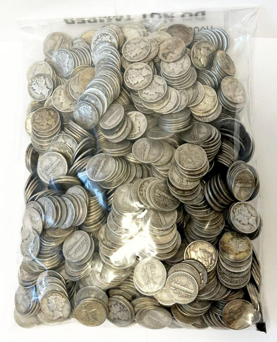 $100 Face Sealed Evidence Bag Mercury 90% Silver Dimes (1 of 5)