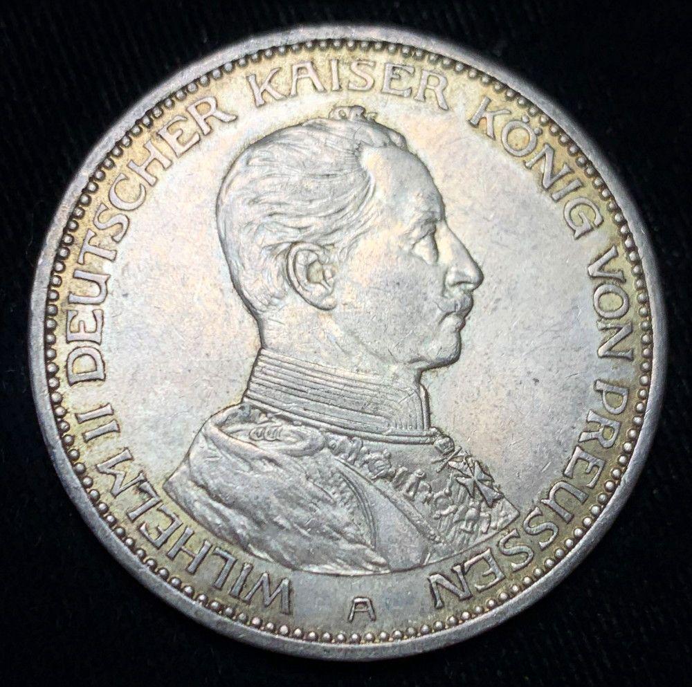 1914 Prussia 3 Mark 90% Silver 0.48 ozt ASW (1 of 4)