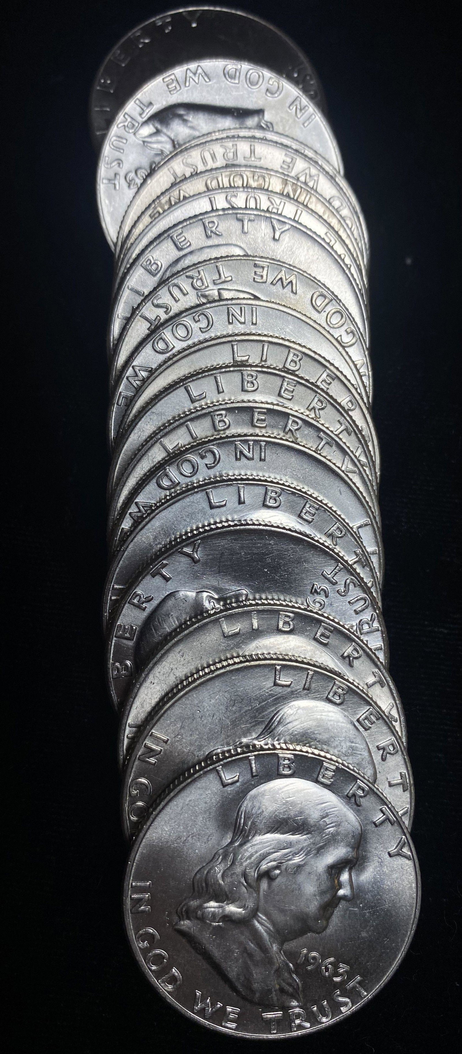 (20) Mint Condition 1963-D Franklin Half Dollar Roll: Winner shall recieve the exact coins shown here. (BG/B)