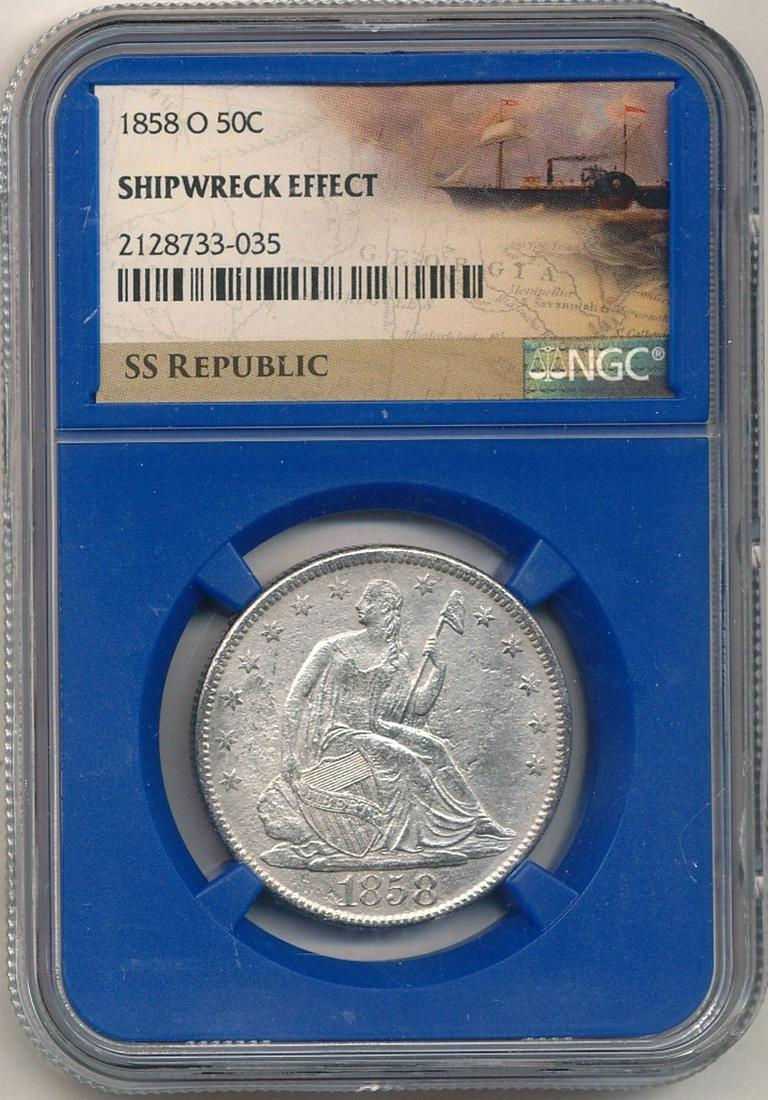 1858-O Rare SS Republic Shipwreck Silver 50C NGC (1 of 4)