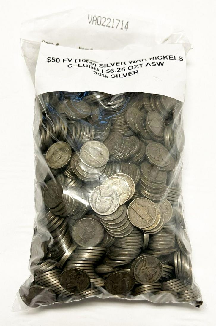 $50 Face Silver World War 2 Nickels (1,000-Coins) (1 of 5)