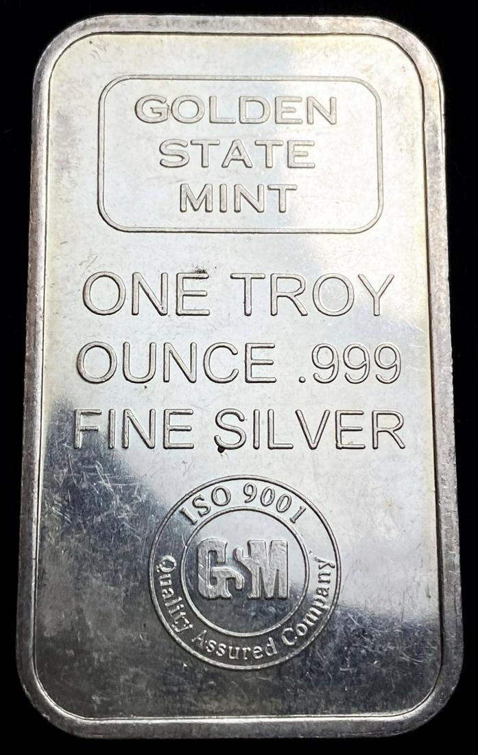 Golden State Mint 1 ozt .999 Silver Bar: Winner shall receive the exact bar shown here. (RR/B)