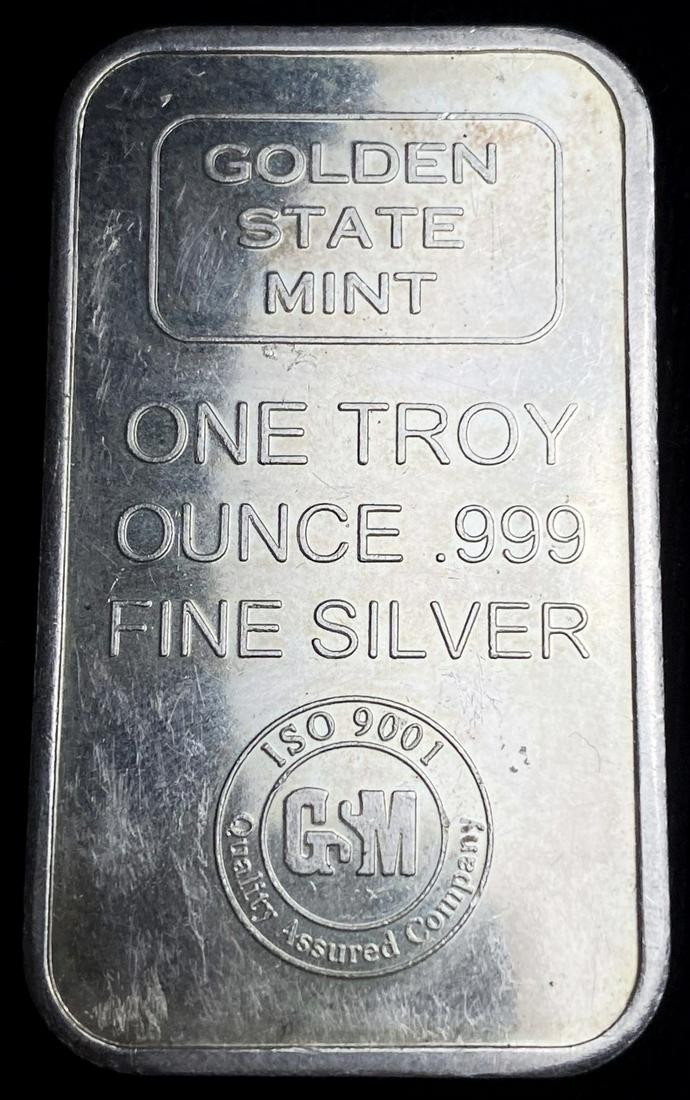 Golden State Mint 1 ozt .999 Silver Bar: Winner shall receive the exact bar shown here. (RR/B)