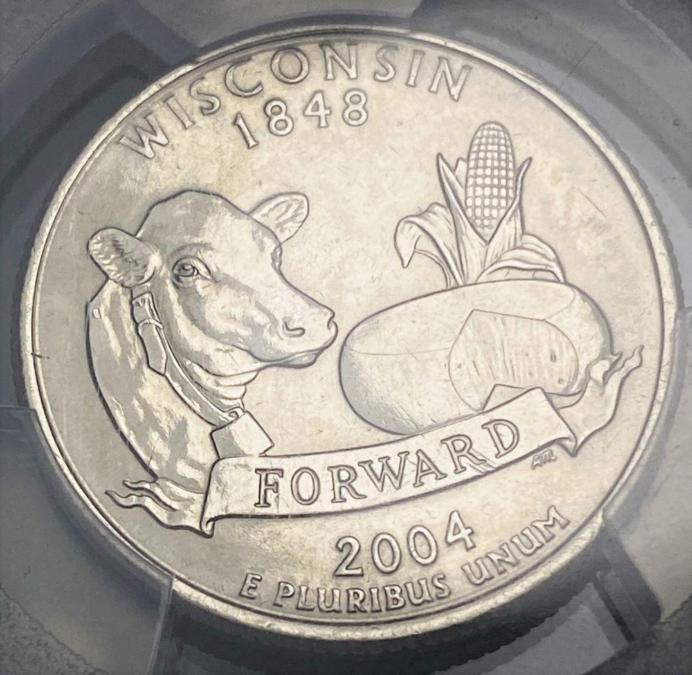 Last Min! 2004-D Wisconsin Extra Leaf High 25c PCGSMS64: Last Minute! 2004-D Wisconsin Extra Leaf High Quarter PCGS MS64Winner shall receive the exact coin shown here. (RR)