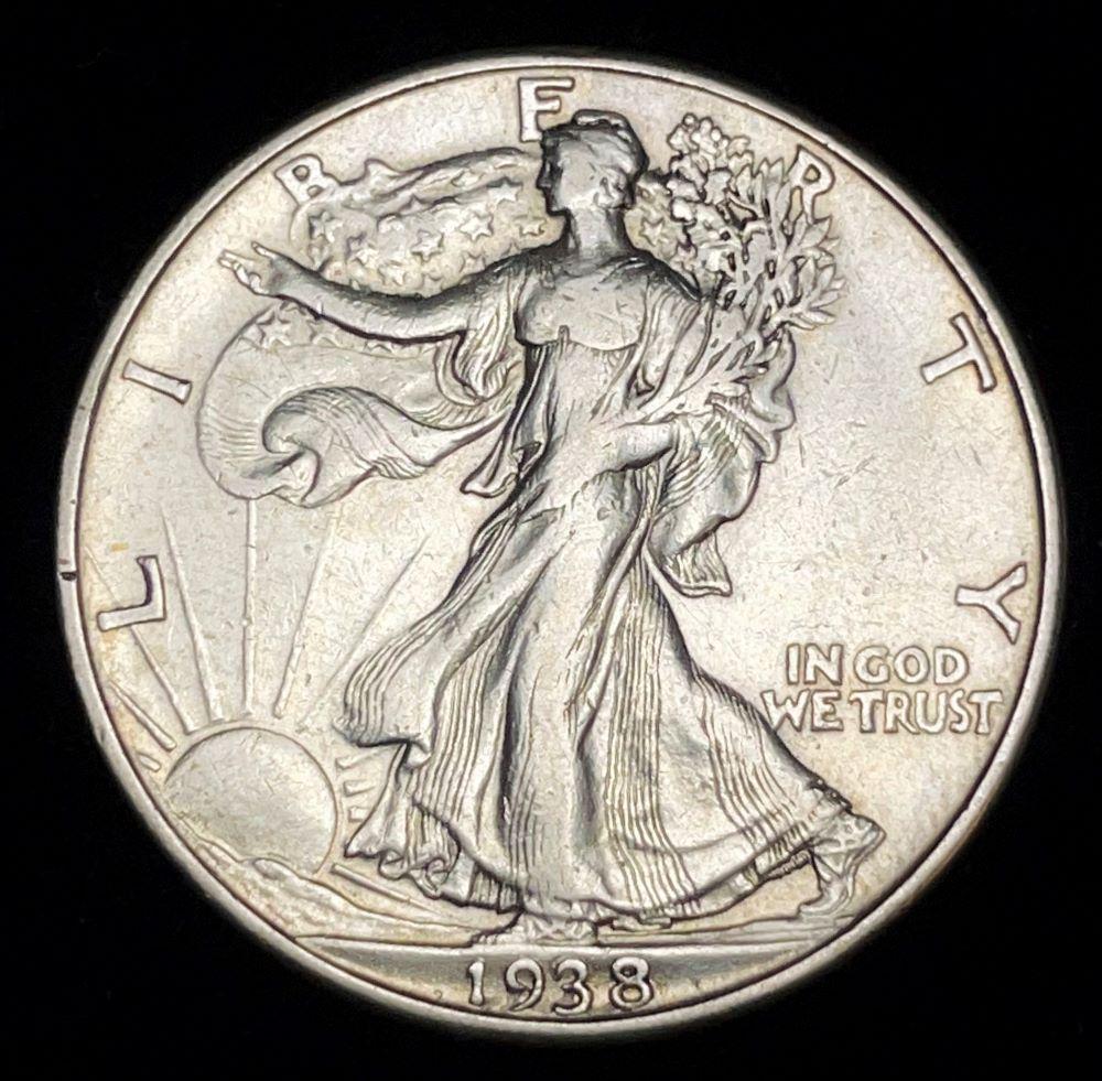Last Min! 1938-D Walking Liberty Silver 50C AU Details (1 of 2)