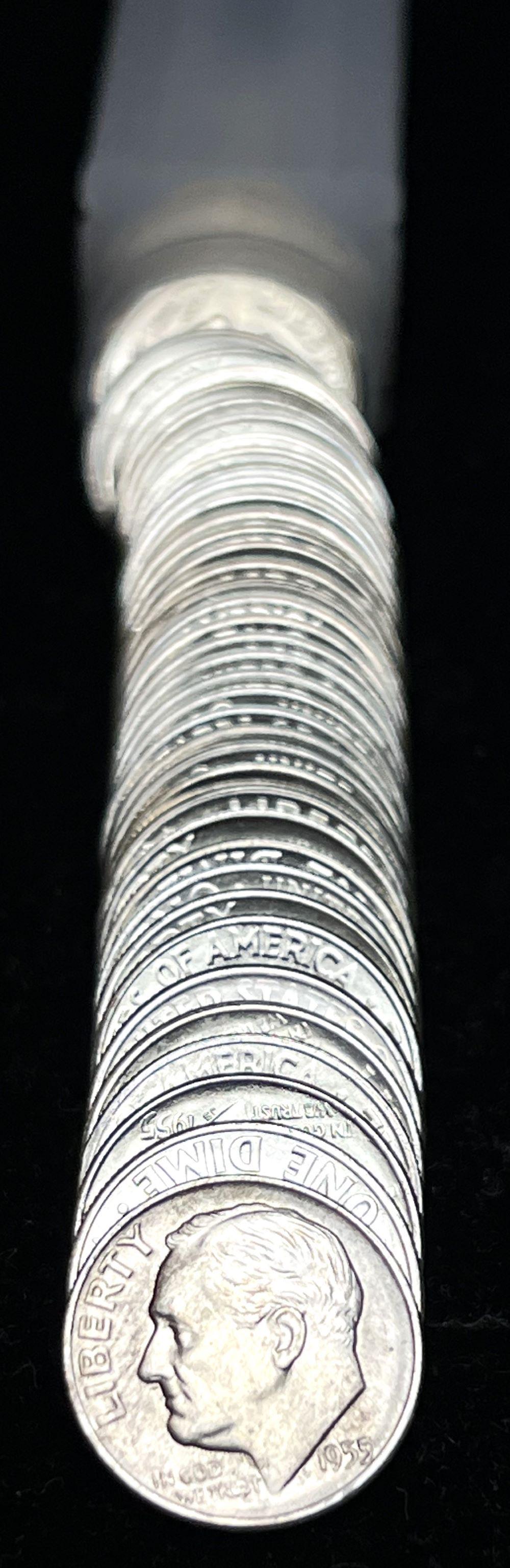 Mint Condition Roll (50) 90% Silver 1955 10C Roosevelt (1 of 4)