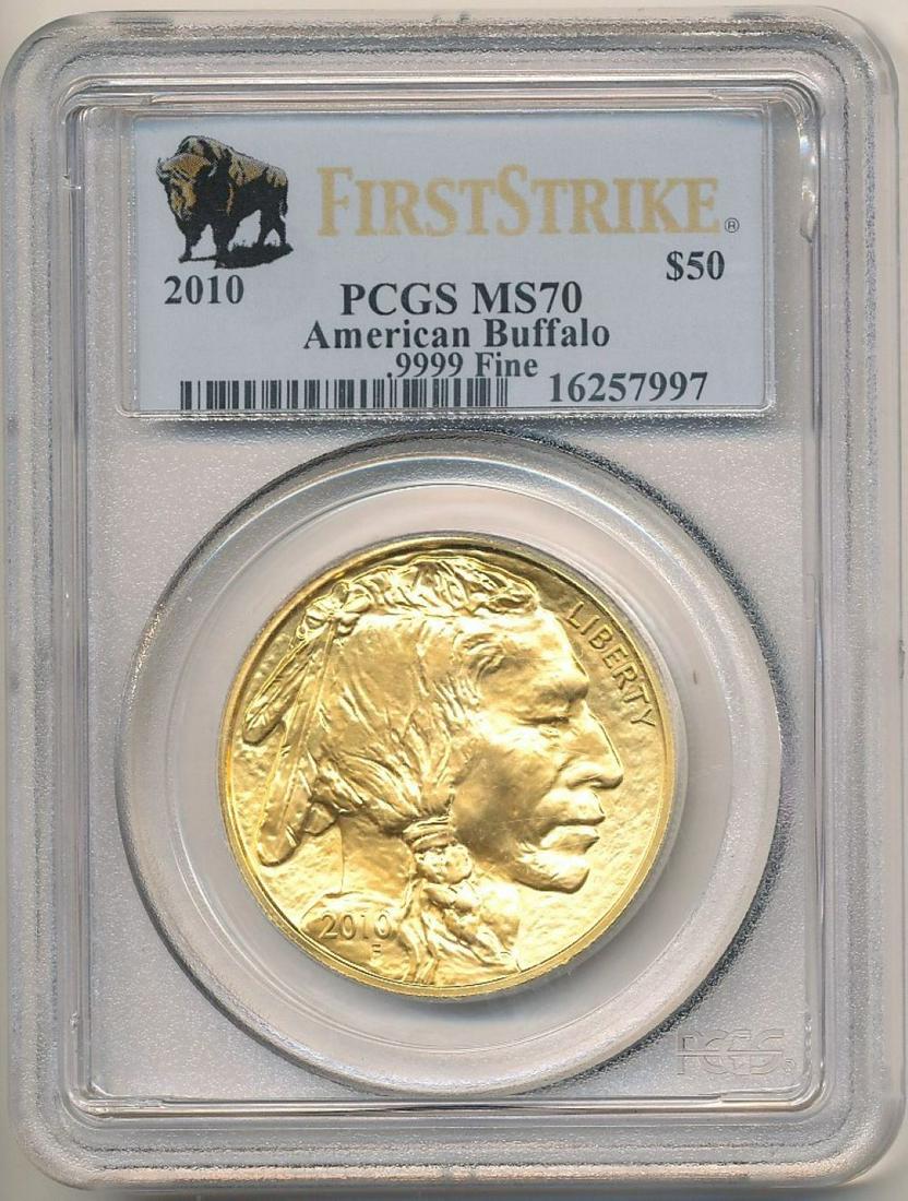 Last Min! Special Label 2010 1oz Buffalo Gold PCGS MS70: Last Min! Special Label 2010 1 ozt Buffalo .9999 Gold PCGS MS70Winner shall receive the exact coin shown here. (RR/LIBB)