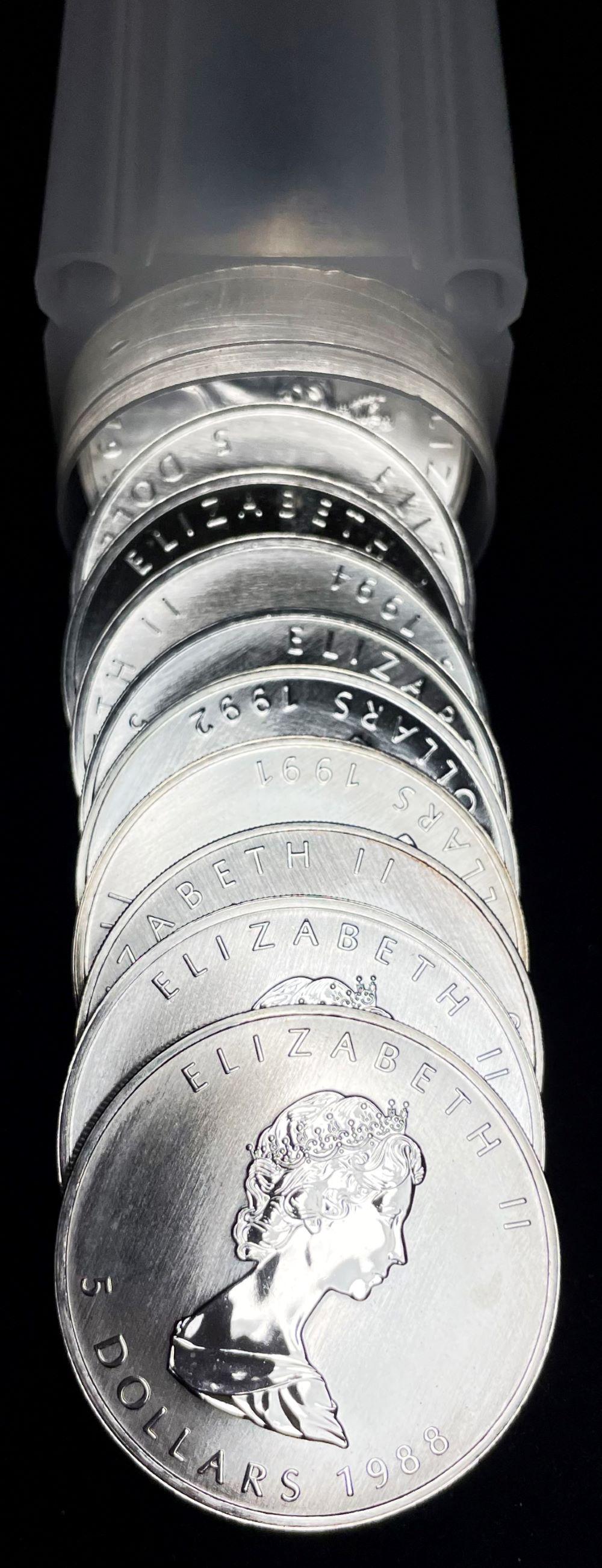 (10)Rare Set 1988-97 Canada Maple Leaf 1 ozt .9999 Slvr: (10) Rare Set 1988-1997 Canada Maple Leaf 1 ozt .9999 SilverWinner shall receive the exact coins (10) shown here. (JM/UOR)