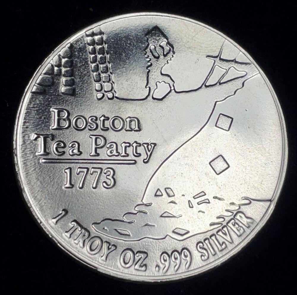 1773 Boston Tea Party 1 ozt .999 Silver: Winner shall receive the exact coin shown here. (JM/B)