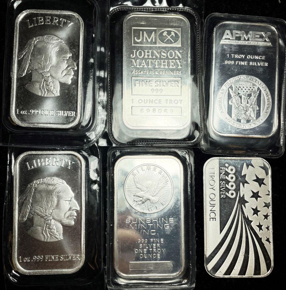 (6) Assorted 1 ozt .999 Silver Bars (1 of 2)