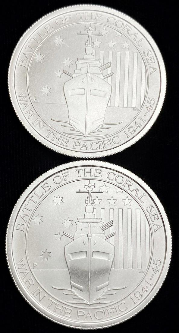 (2) 2014 Australia "Battle Of The Coral Sea" 1/2 ozt .999 Silver: Winner shall receive the exact (2) coins shown here. (RR)