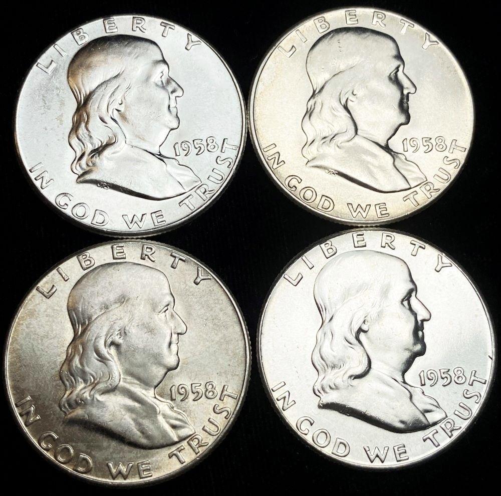 (4) 1958 Franklin Silver Half Dollar BU (1 of 2)