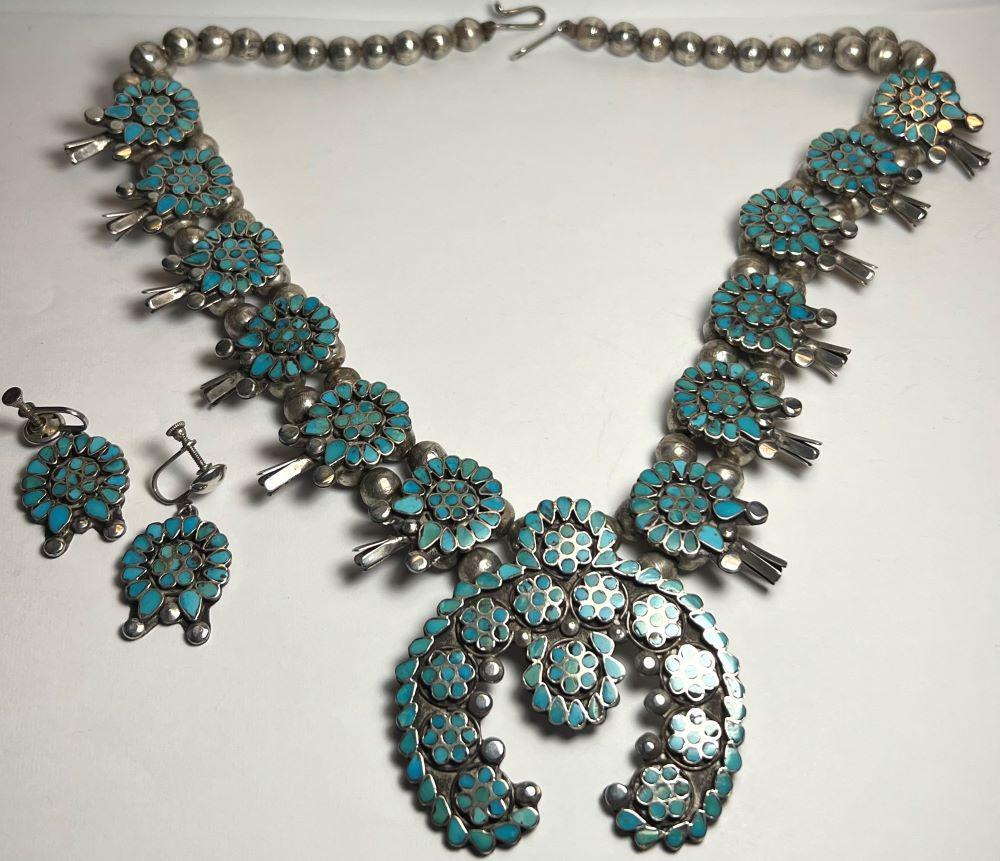 Vintage Indian Turquoise Squash Blossom Necklace (1 of 6)