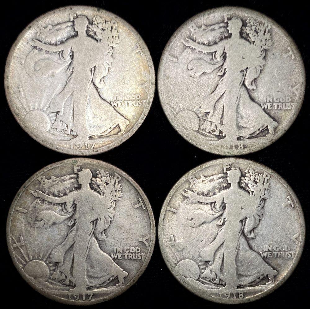 Key Date 1917-1918 Walking Liberty 90% Silver Half Dollar Set (4-coins) (1 of 2)