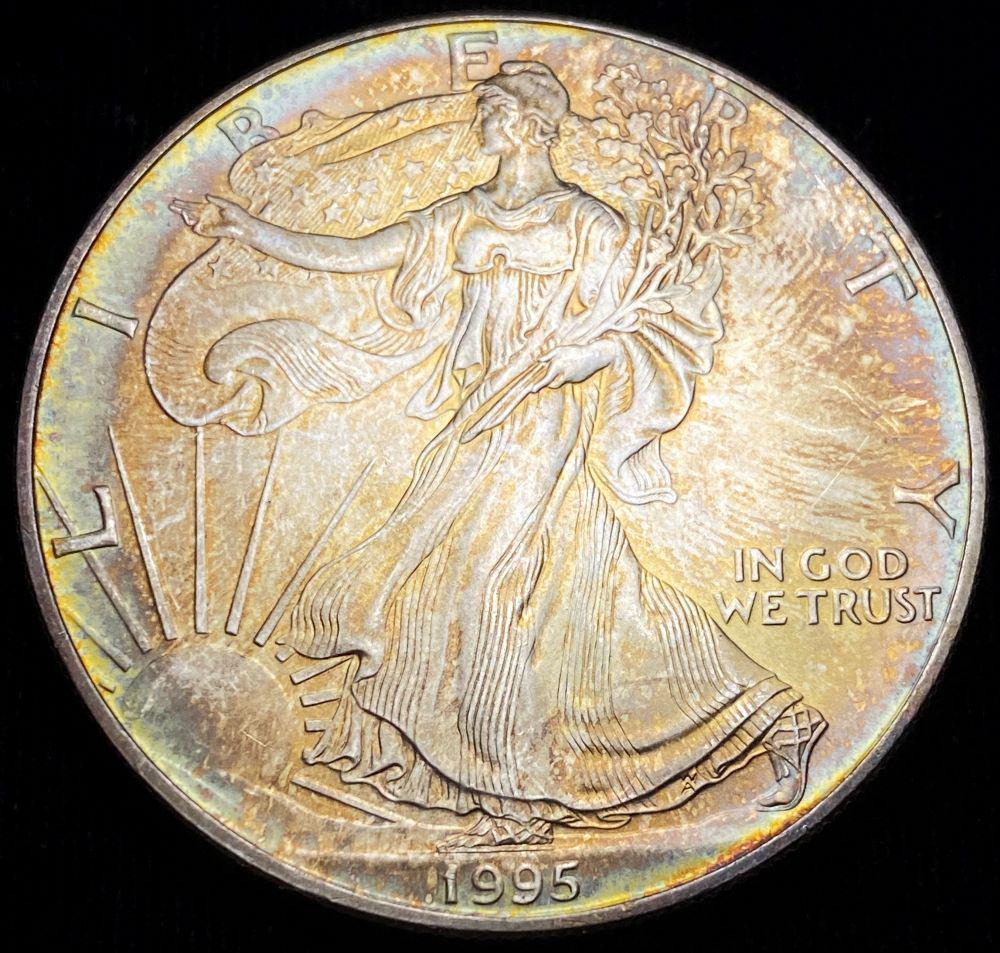 Pretty Rainbow Toning 1995 American Silver Eagle (1 of 4)