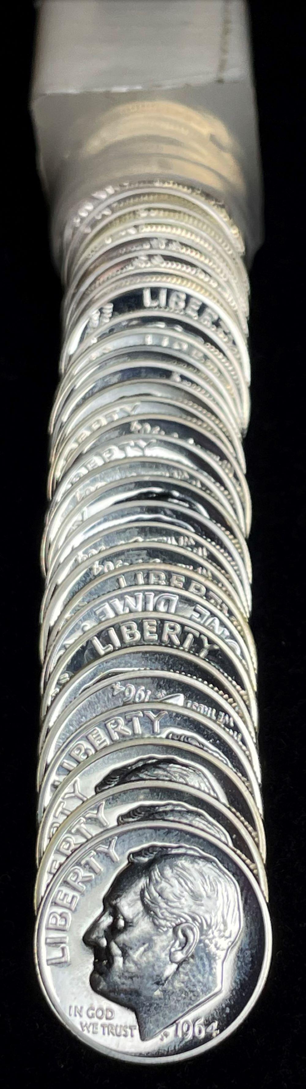 Roll (50) 1964 Proof 90% Silver Roosevelt Dimes (1 of 4)