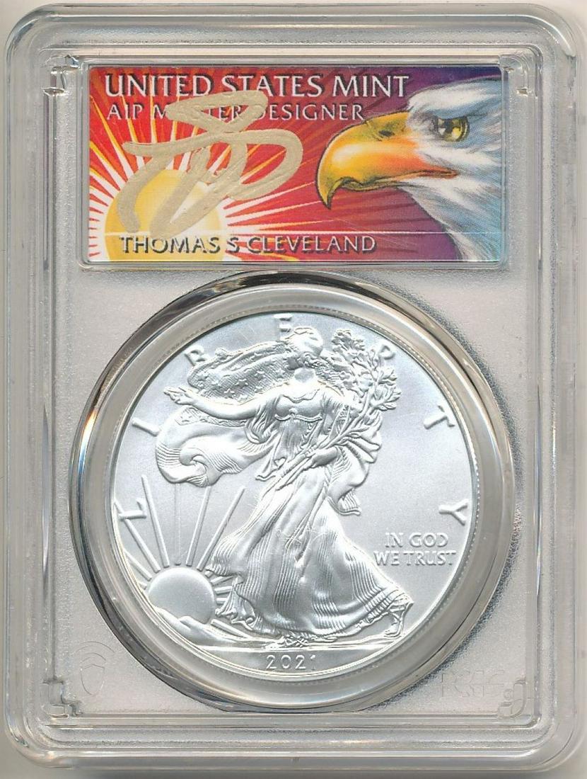 2021 American Silver Eagle PCGS MS70 First Strike Signed By Thomas S. Cleveland (1 of 4)